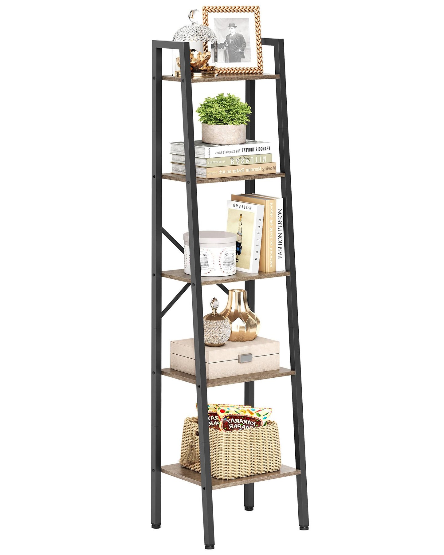 5-Tier Industrial Ladder Bookshelf
