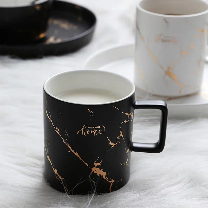 Nordic Marble Ceramic Mug & Saucer