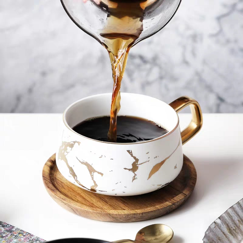 Nordic Marble Ceramic Mug & Saucer