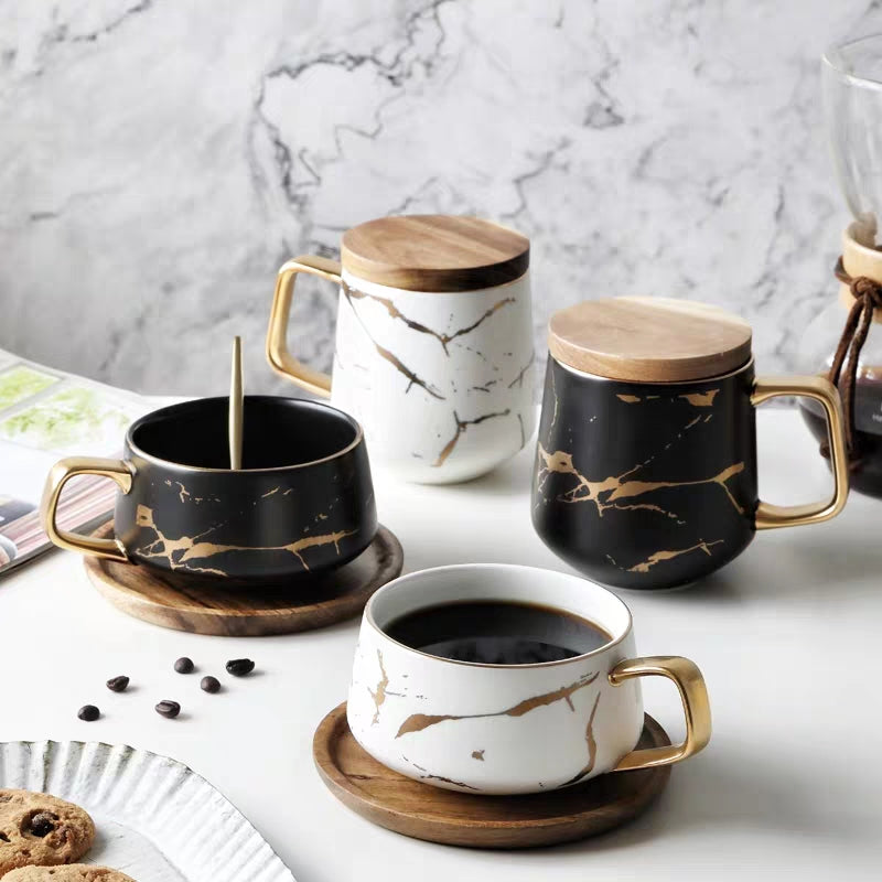 Nordic Marble Ceramic Mug & Saucer