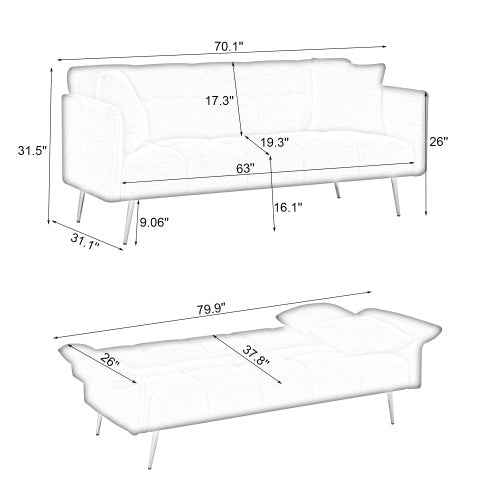 70" Velvet Futon Sofa Bed
