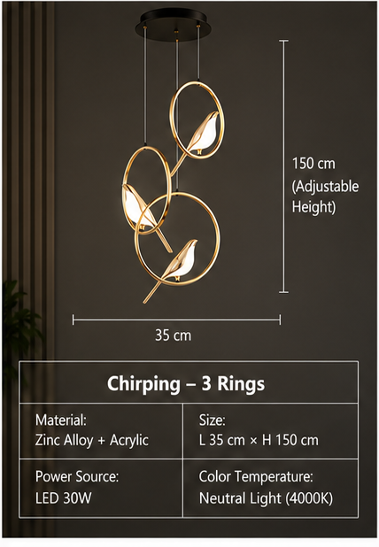 Chirping 3 Rings chandelier configuration