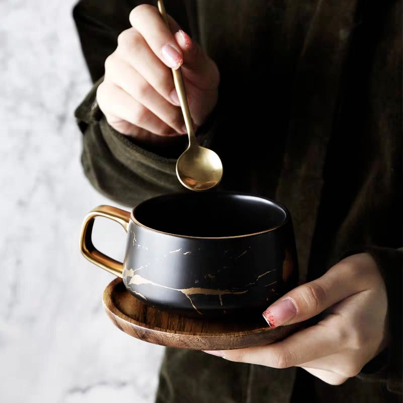Nordic Marble Ceramic Mug & Saucer