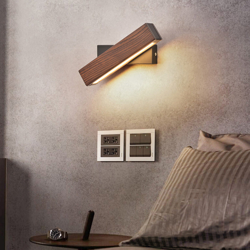 Minimalist Rotatable Wooden LED Wall Lamp for Bedroom