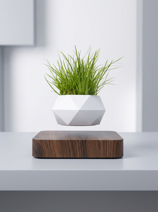 Magnetic Levitation Plant Pot floating on a modern desk