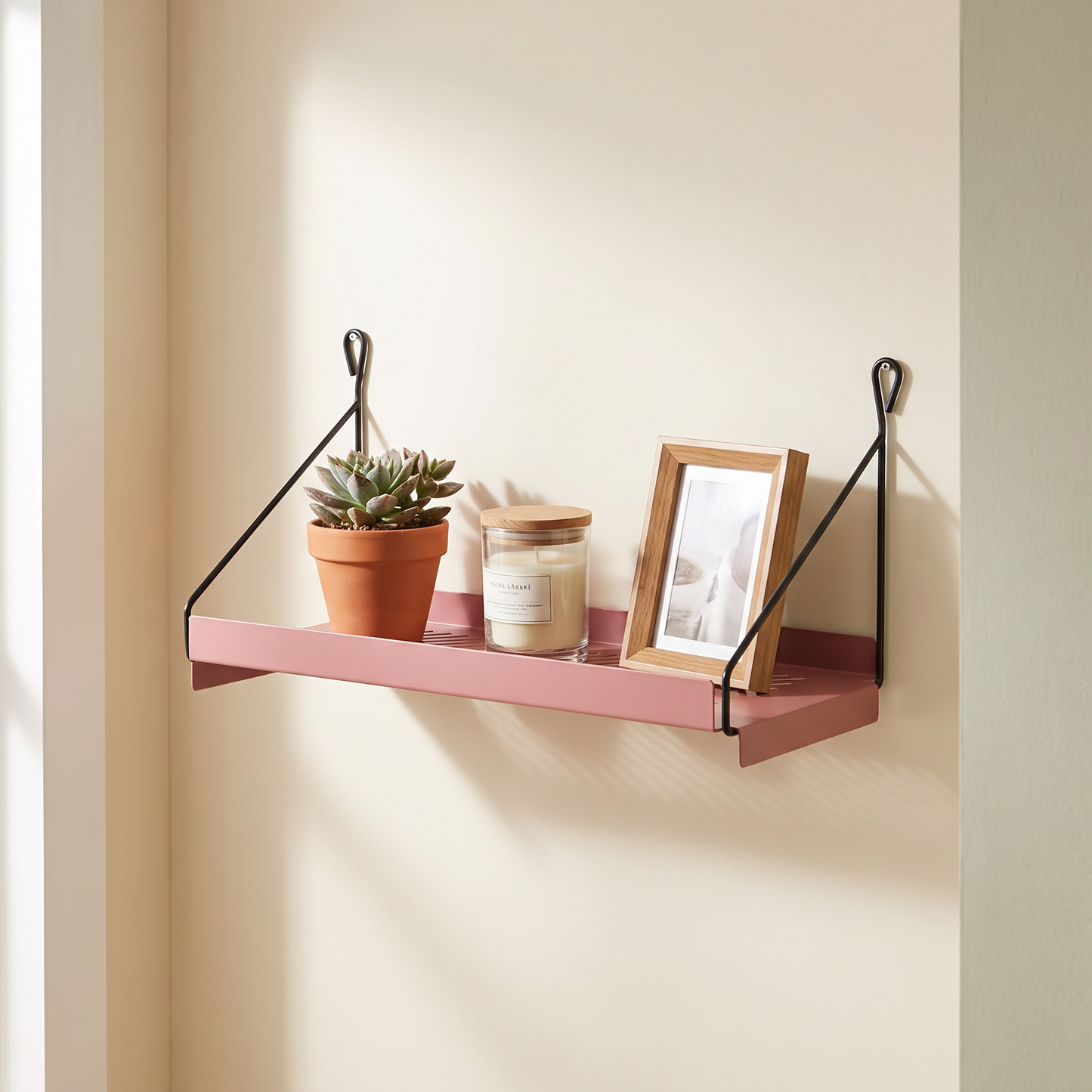 Modern Metal Floating Wall Shelf styled on an apartment wall